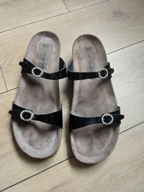 Mephisto Idelya Women's Black Patent Leather Slide Sandals Size EU 41 US 10